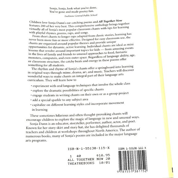 All Together Now Sonja Dunn SIGNED 200 Best Chants KIDS Rhymes Songs Poems RARE - Picture 2 of 6